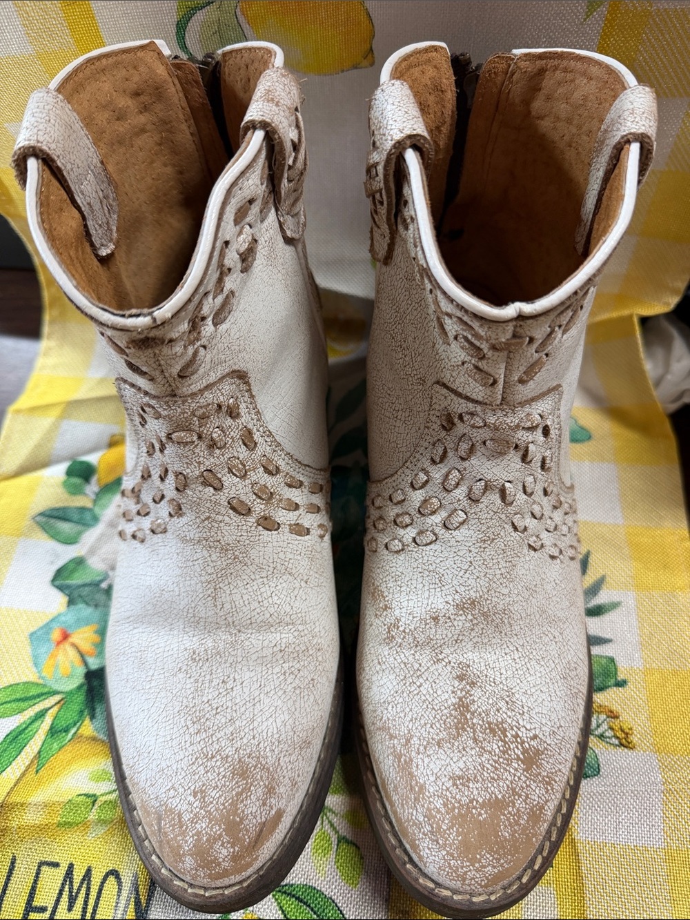 Very Volatile Distressed White & Tan Western Ankle Booties